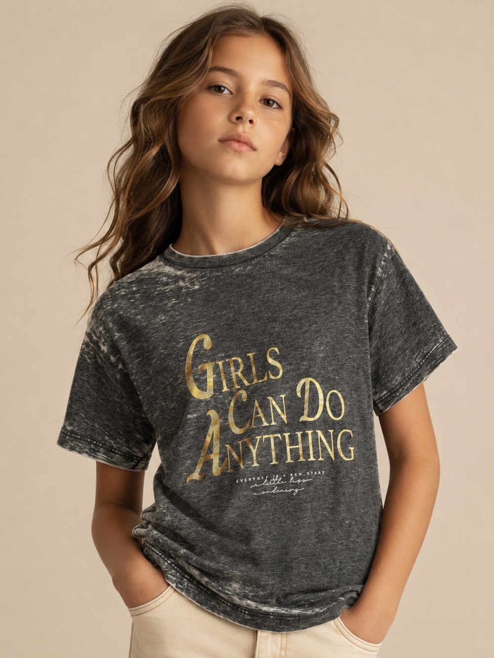 River Island Girls Acid Wash Graphic Tee | Girls 9-10 Years Girls Can Do Anythin